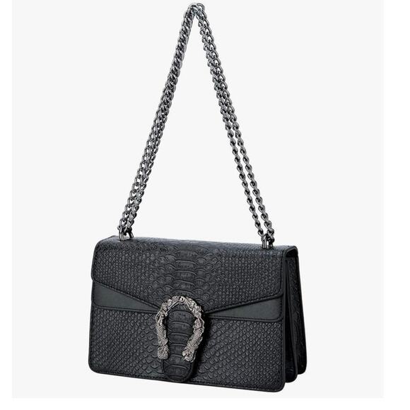 Kopnur Embossed Snakeskin PU Leather Crossbody Bag – Mermaid Buckle Chain Purse - Picture 8 of 11